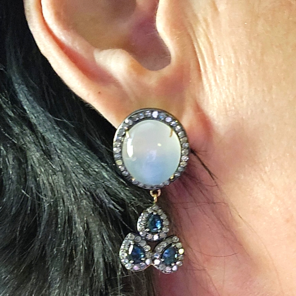 Diamonds, Blue Topaz, Moonstones JHadley-Ashley Gilroy,Gold Earrings